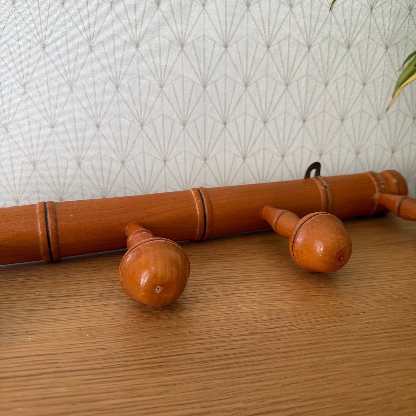 Antique Wooden French Coat Hook Hat 5 Pegs Hanger Faux Bamboo rack 03072510