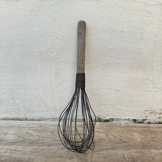 Large French Wire Whisk Vintage Wooden Handle Kitchen Tool 15" 2604247 Unbranded