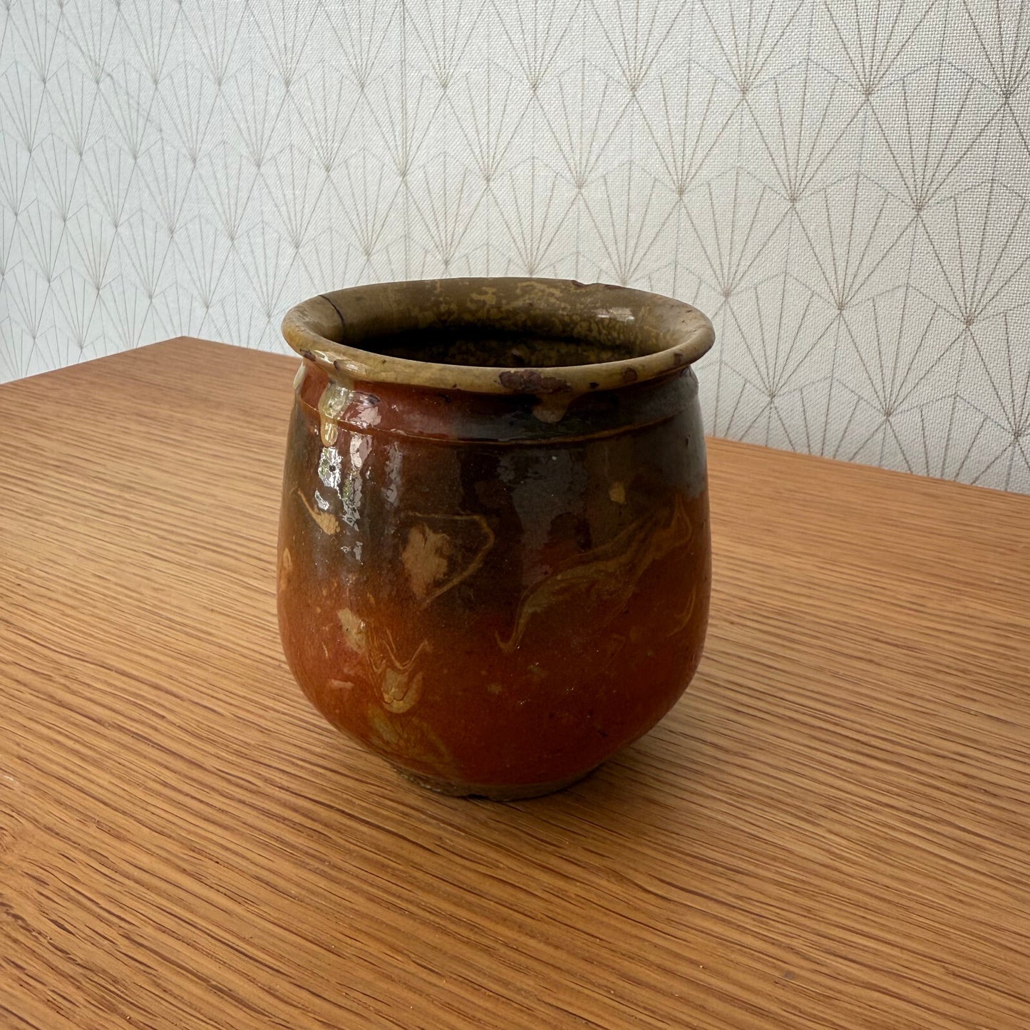 Antique French Honey Pot Brown Glazed Terracotta Vintage Kitchen 1906251 Unmarked
