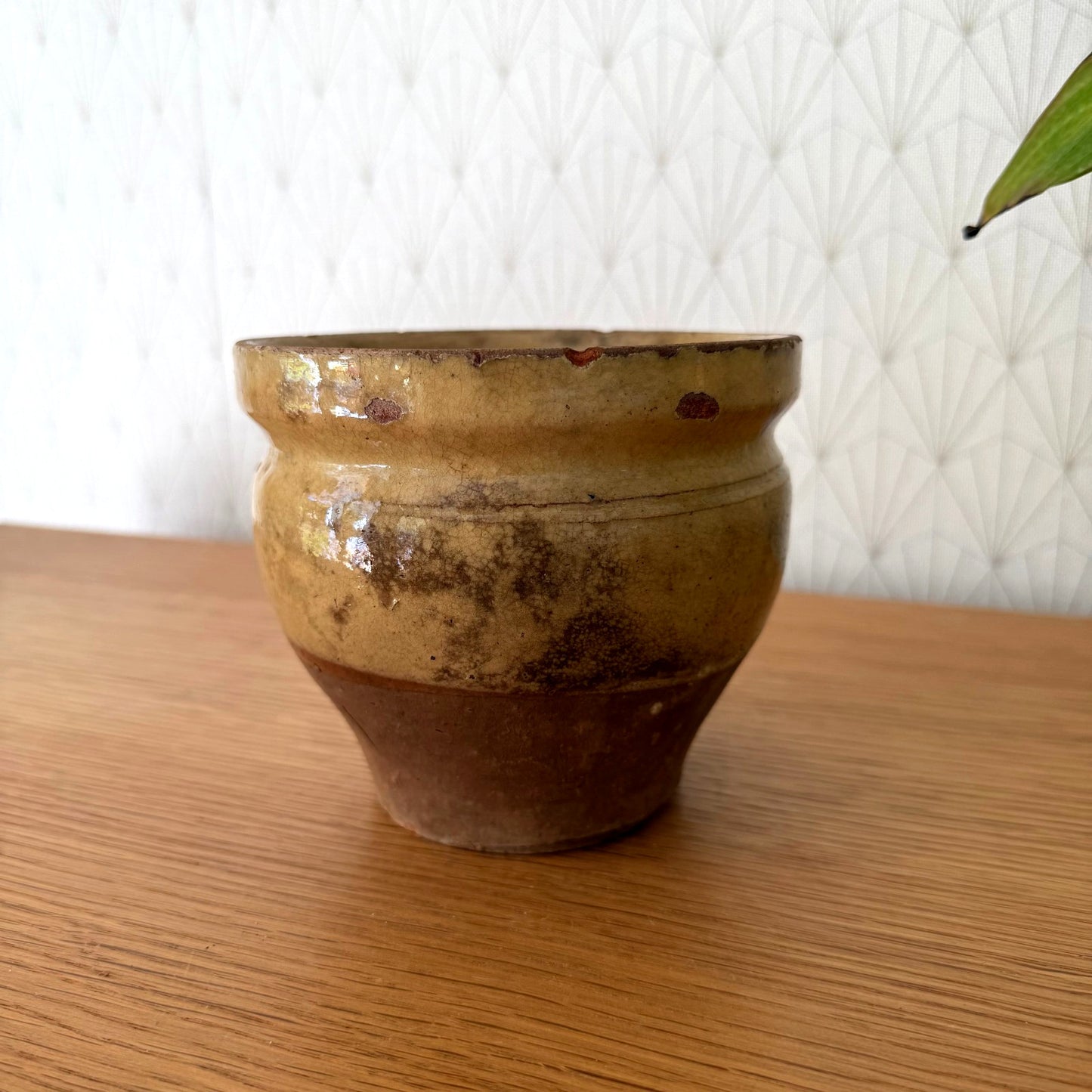 HANDMADE GLAZED YELLOW ANTIQUE FRENCH CONFIT JAM POT SMALL TERRACOTTA 0809254