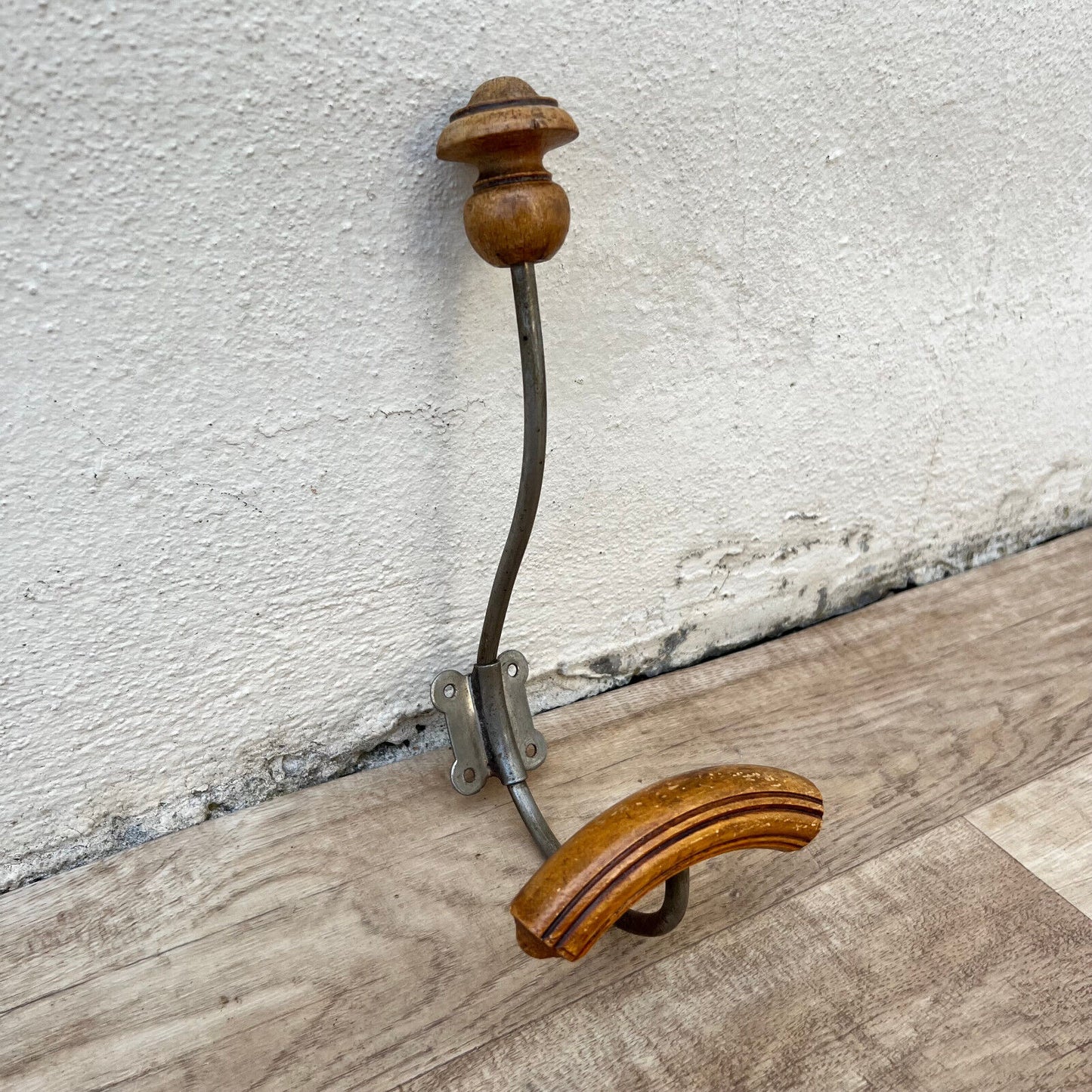 Antique French Coat Hook Hat Hanger metal wood 151212 - Fleamarketfrance