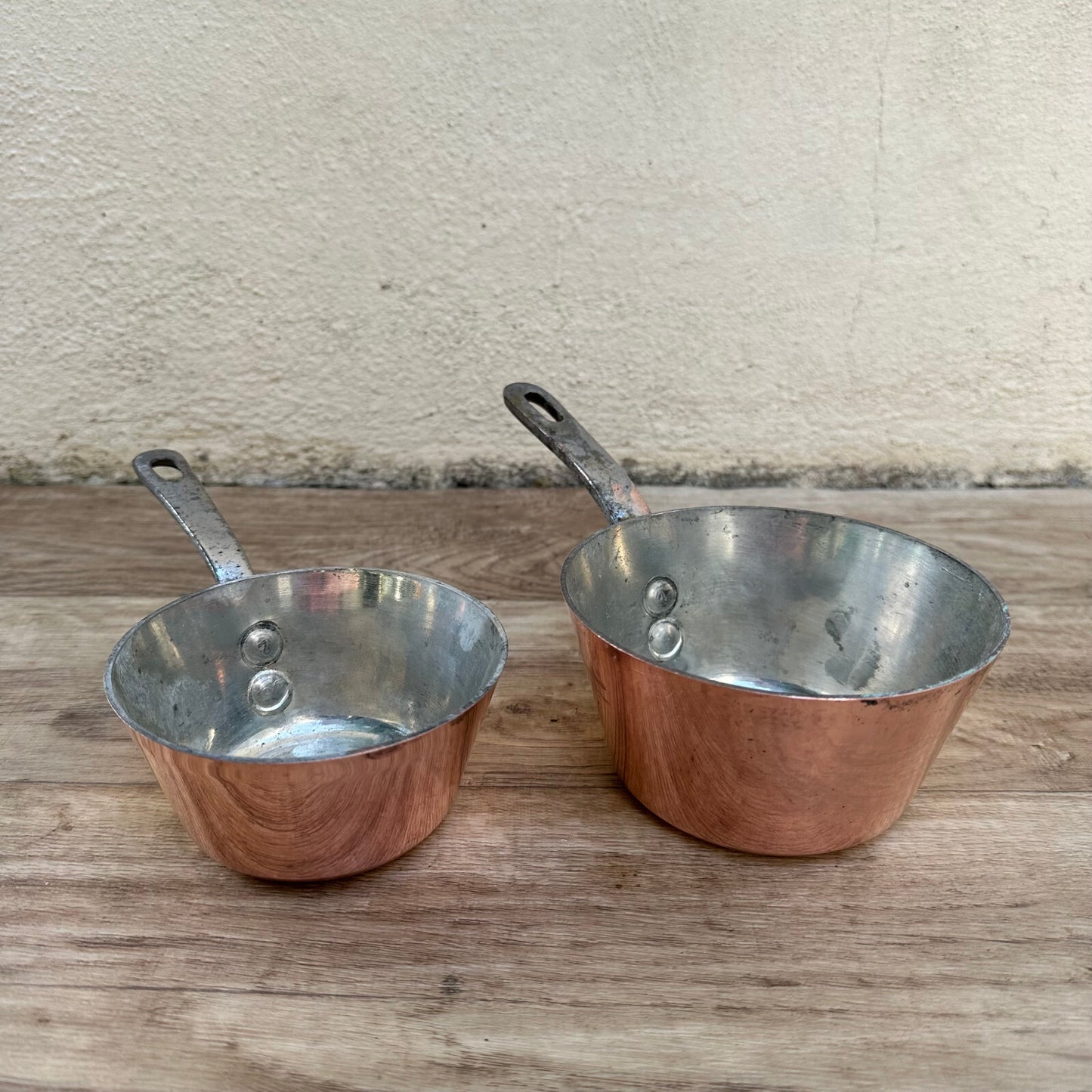 Vintage French Copper Saucepans Villedieu Set of 2 Normandy Cookware 2802251 Unbranded