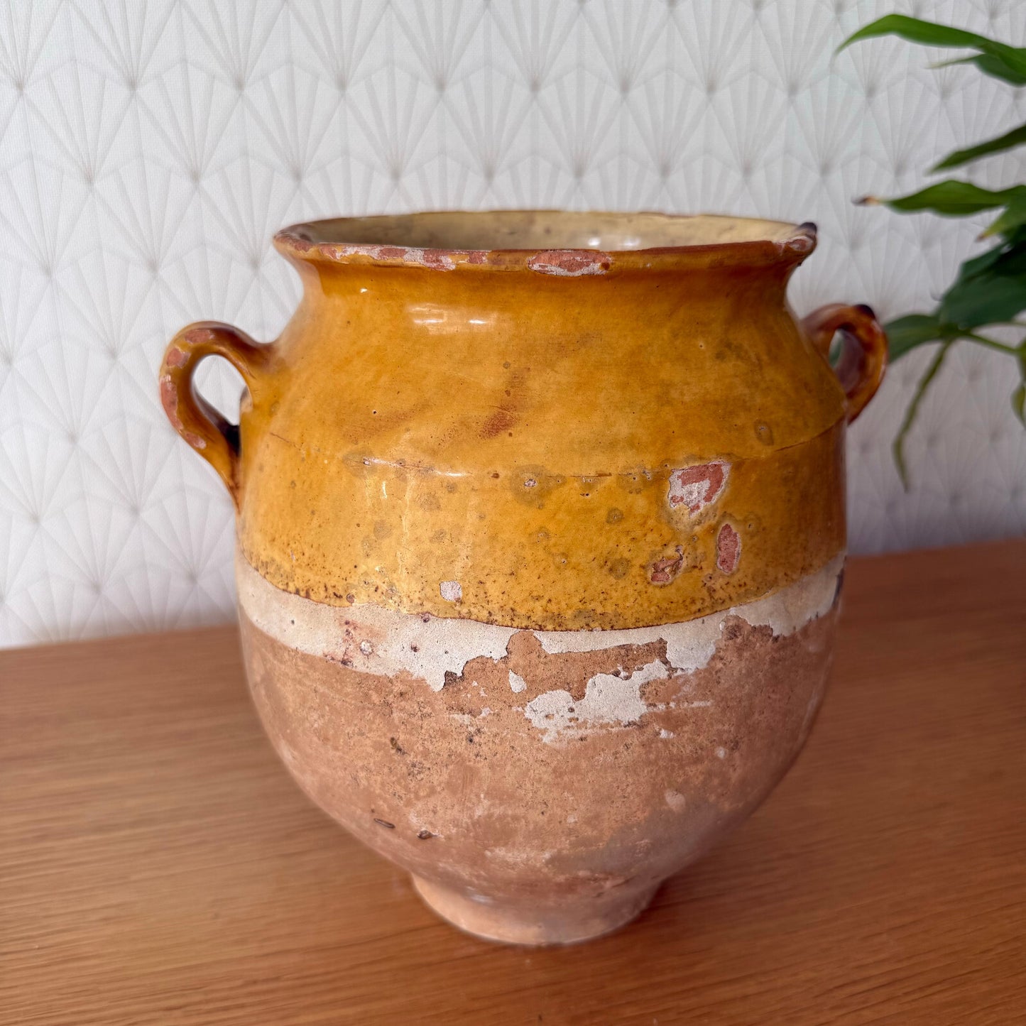 Antique French Confit Pot Terra Cotta Pottery Glazed Jar 9" 1101251 Unmarked