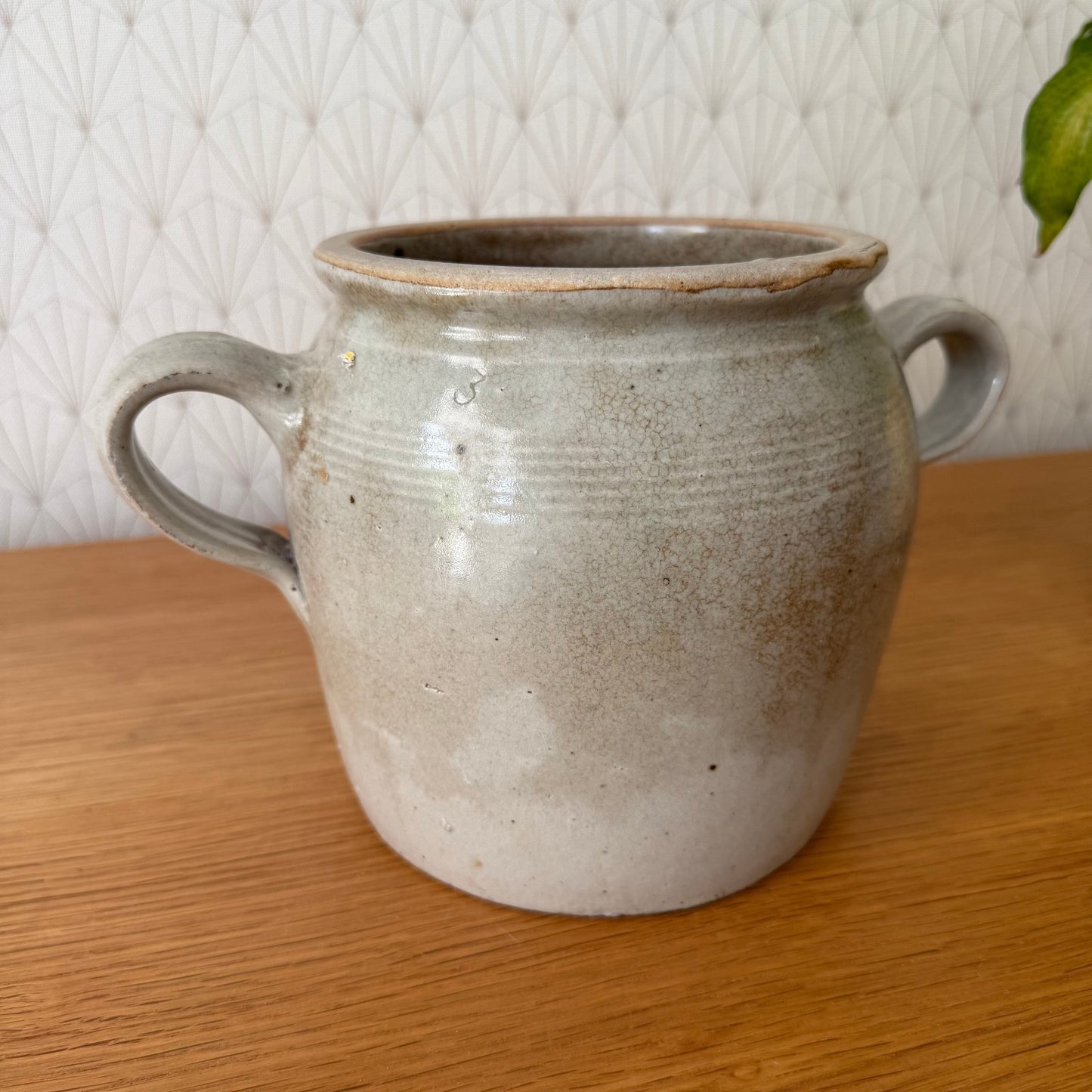 Handmade Glazed Grey Vintage French Confit Grease Pot Stoneware  2307258