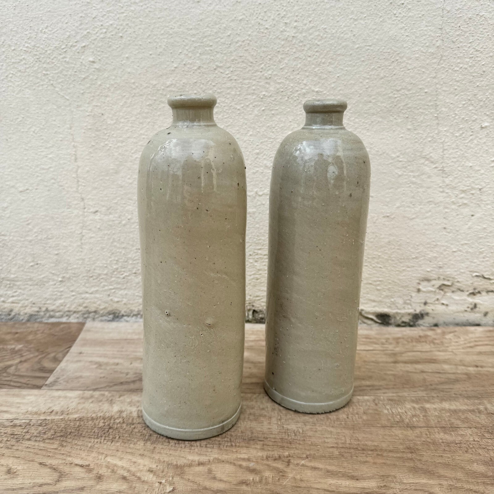 French Stoneware Bottles Vintage Ceramic Wine Storage Pair 29042411 Unmarked