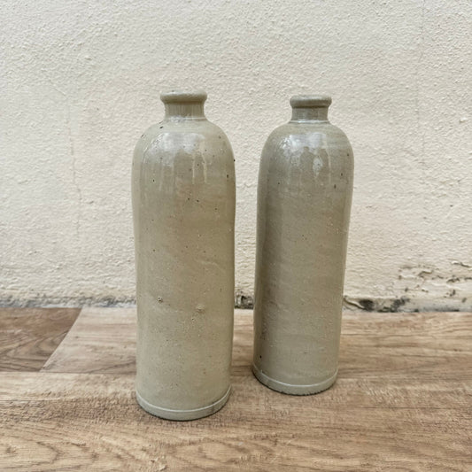 French Stoneware Bottles Vintage Ceramic Wine Storage Pair 29042411 Unmarked
