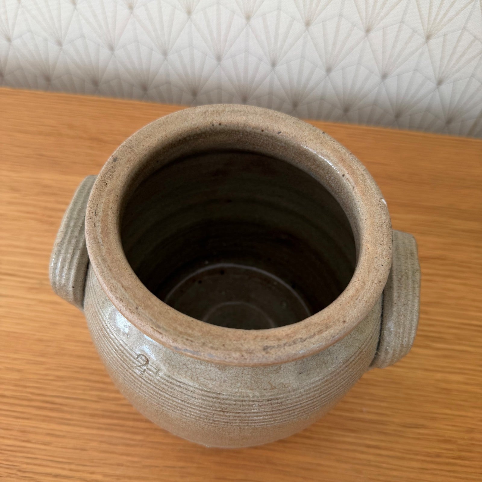Vintage French Confit Pot Grey Stoneware 2 Handles Pottery 2101265 Unmarked