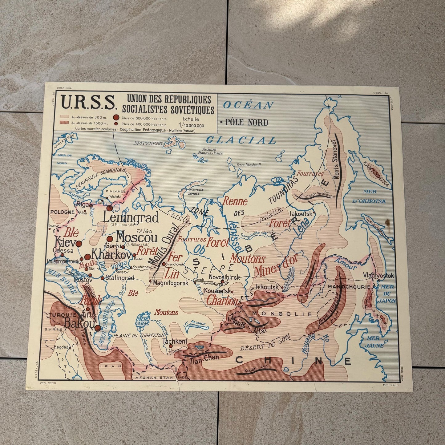 Vintage French School Map Poster USA USSR Geography 20082625 Fleamarketfrance