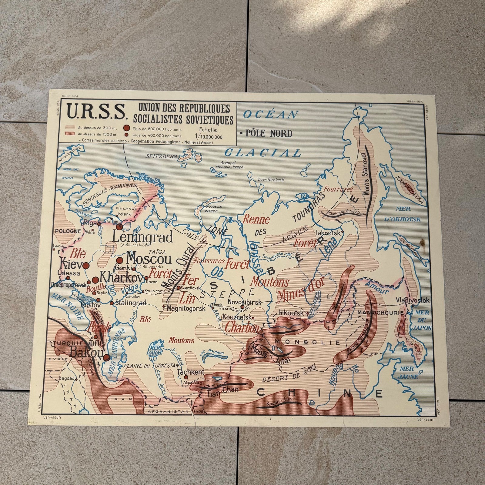 Vintage French School Map Poster USA USSR Geography 20082625 Fleamarketfrance