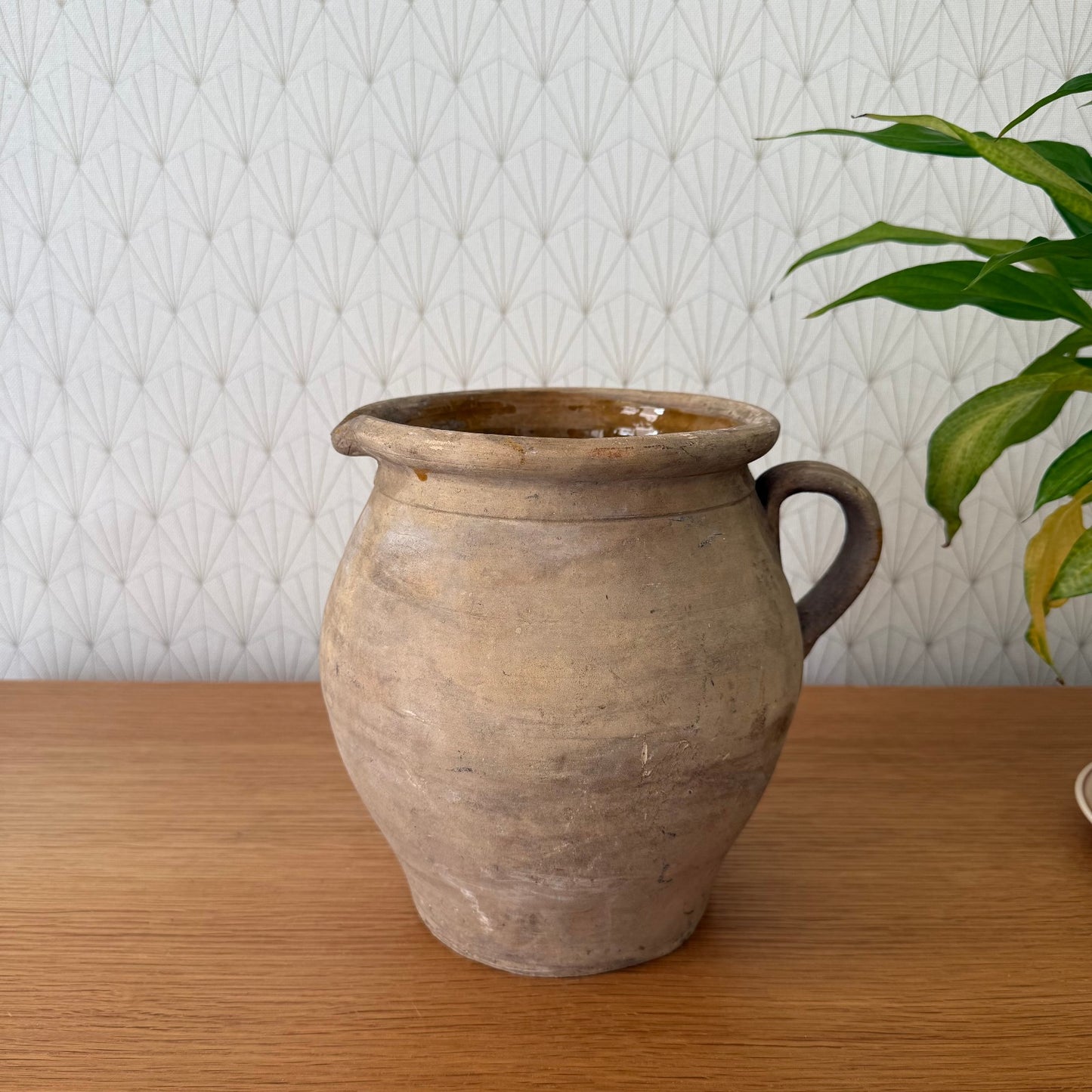 HANDMADE GLAZED ANTIQUE FRENCH STONEWARE JUG PITCHER 23072513