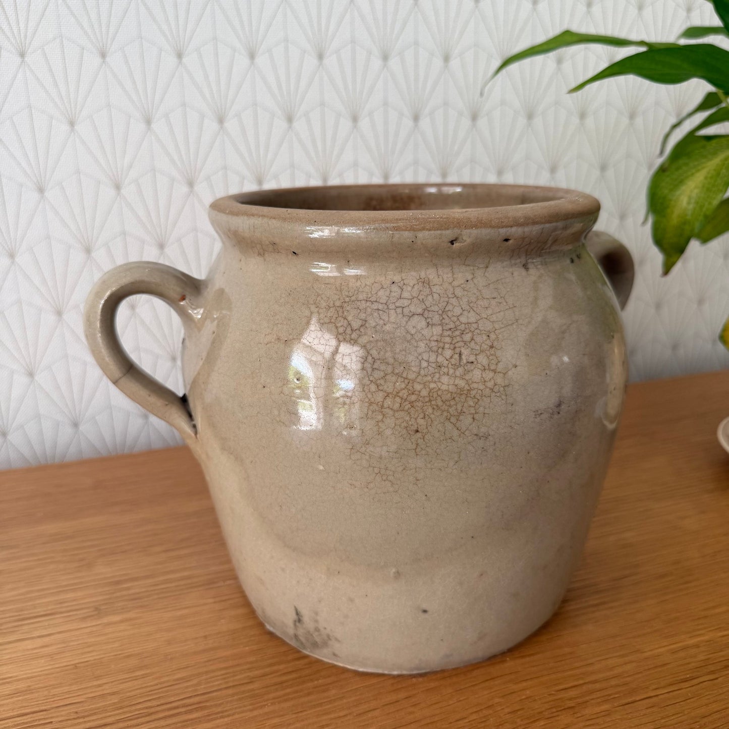 Handmade Glazed Grey Vintage French Confit Grease Pot Stoneware  23072511