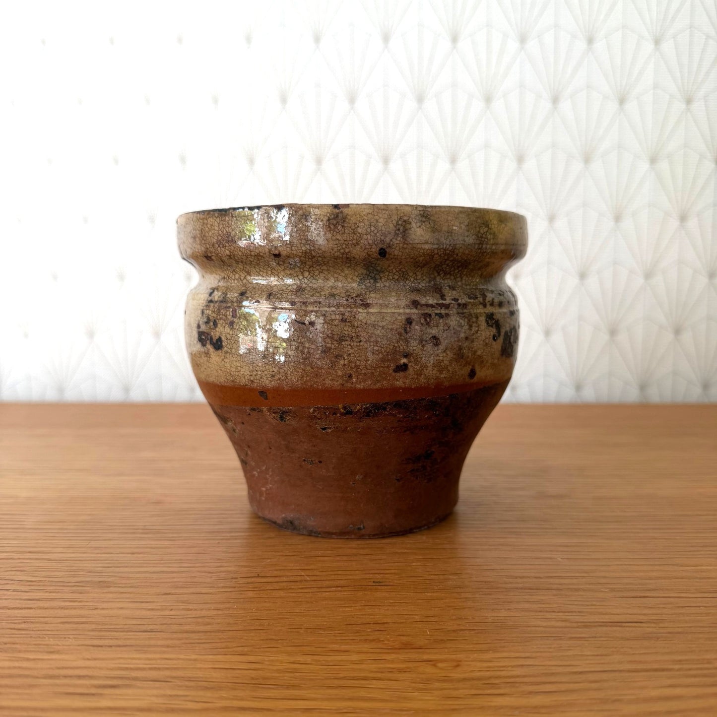 French Confit Pot Antique Glazed Terracotta Yellow Mustard 5.5" 2805268 Unmarked