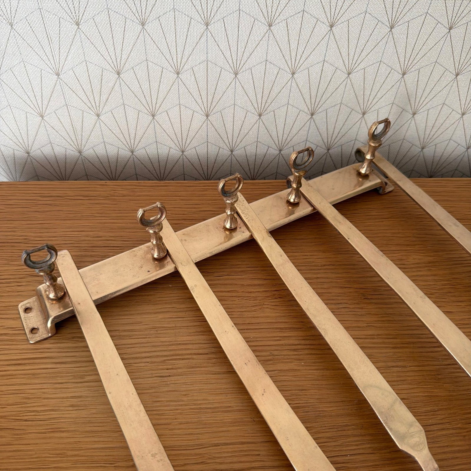 Vintage French Brass Kitchen Utensils Set 6 Pieces Hanging Bar 1805267 Unbranded