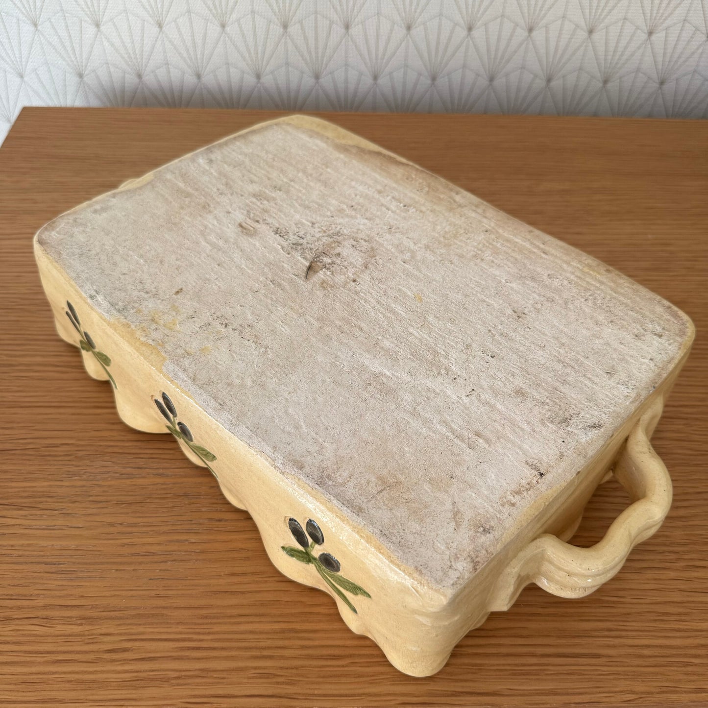 French Pottery Gratin Dish Yellow Olive Pattern Vintage Bakeware 0911246 Unbranded