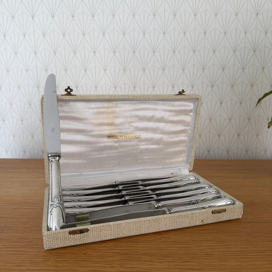 12 Vintage French Frionnet François silver plated knives 0910254