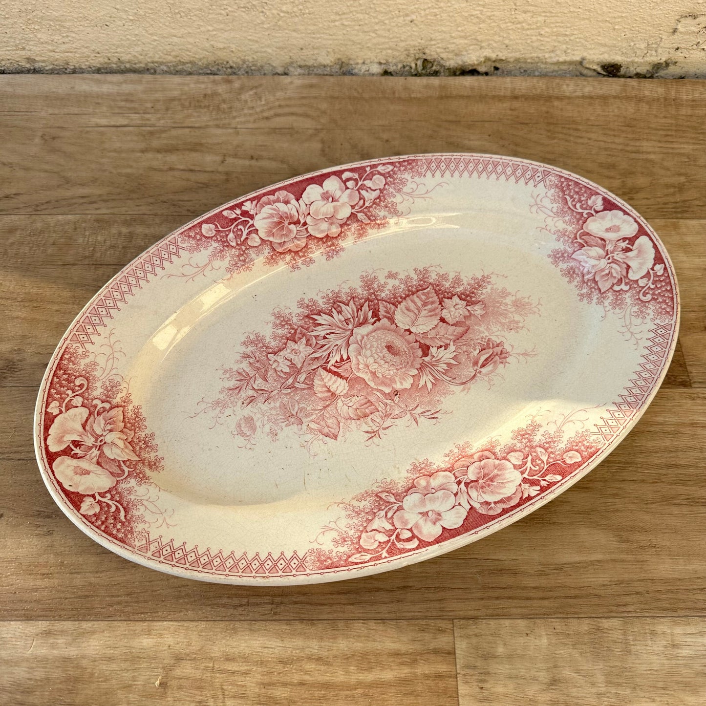 French Sarreguemines Transferware Jardiniere Rose Platter Antique 1712228 sarreguemines