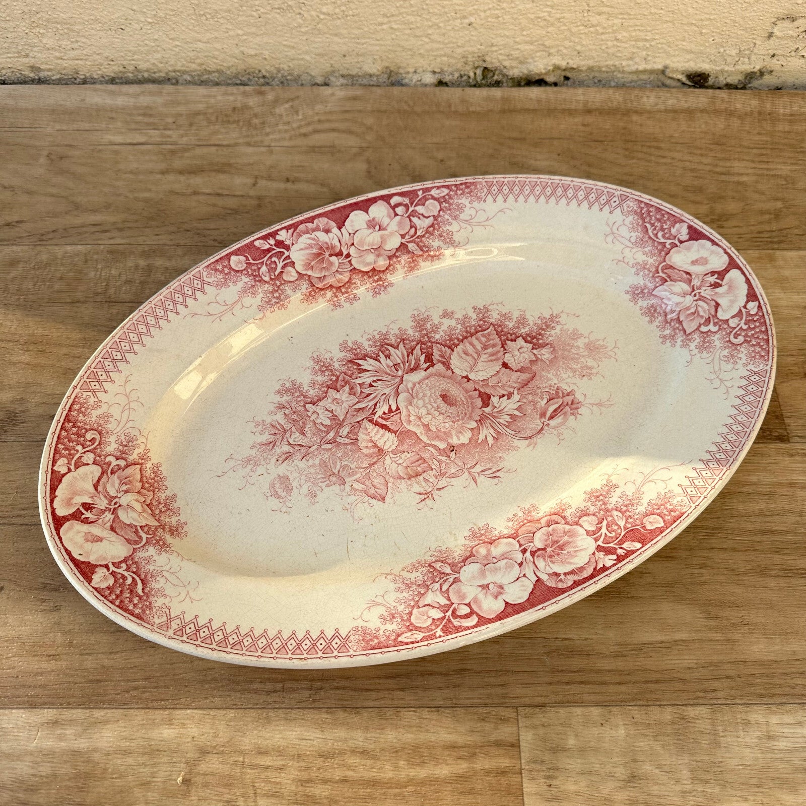 French Sarreguemines Transferware Jardiniere Rose Platter Antique 1712228 sarreguemines