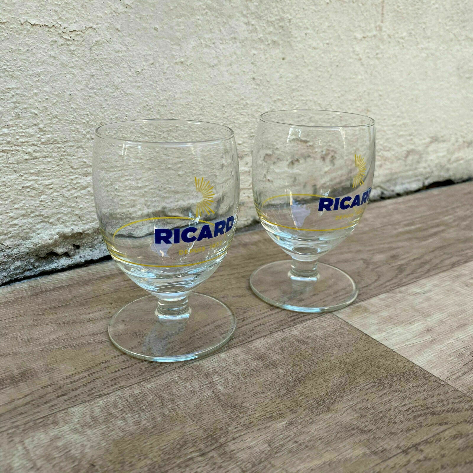Vintage French Ricard Pastis Glasses Sunburst Logo Set of 2 23092020 Does Not Apply