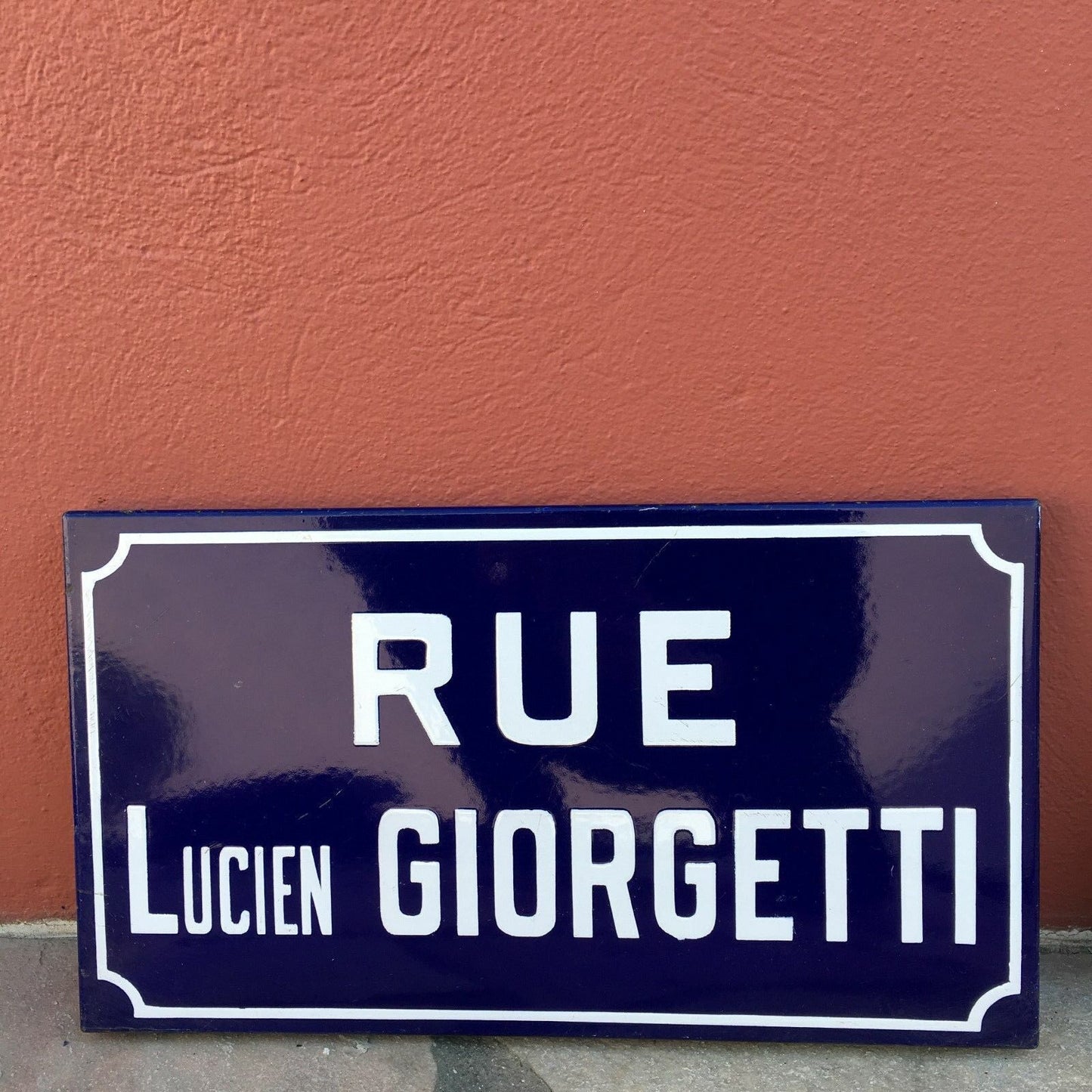 Vintage French Street Sign Rue Lucien Giorgetti Blue Enamel Metal Plaque 2 Fleamarketfrance