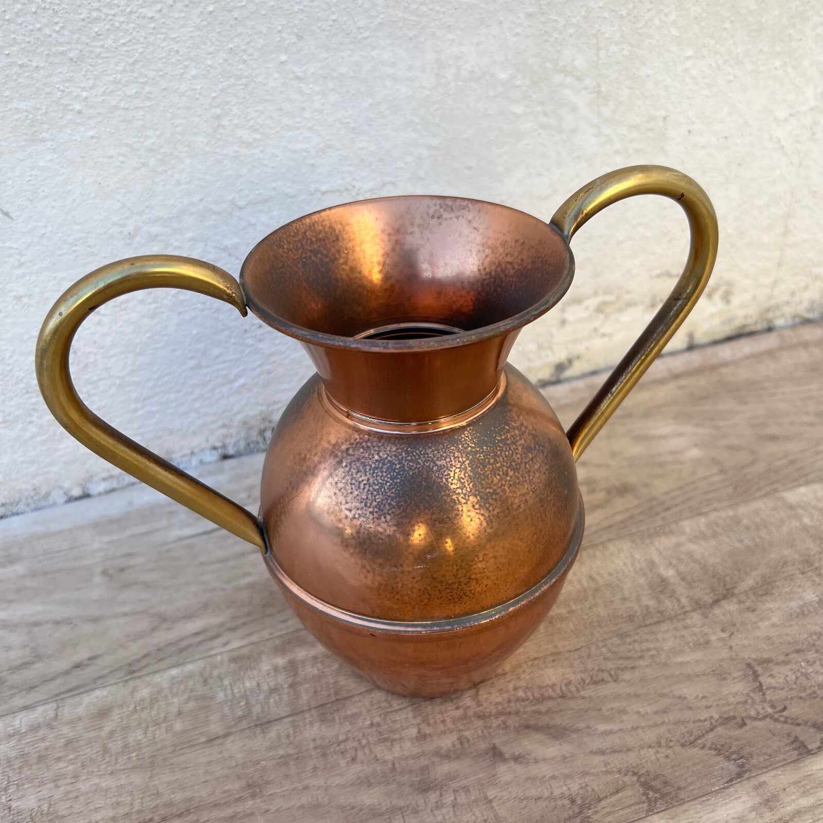 French Copper Vase Villedieu Hammered Two Handles Vintage Pitcher 26052228 Fleamarketfrance