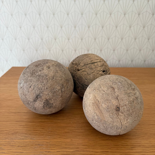 French Wooden Balls Antique Primitive Farmhouse Decor Set of 3 09022511 Unbranded