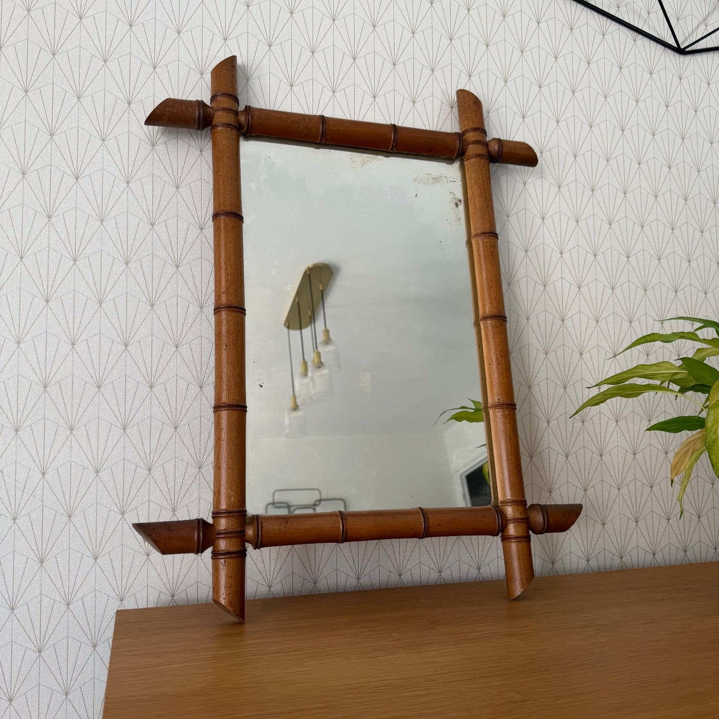 Vintage French Faux Bamboo Wall Mirror Wood Frame 19" x 25" 25052611 Fleamarketfrance