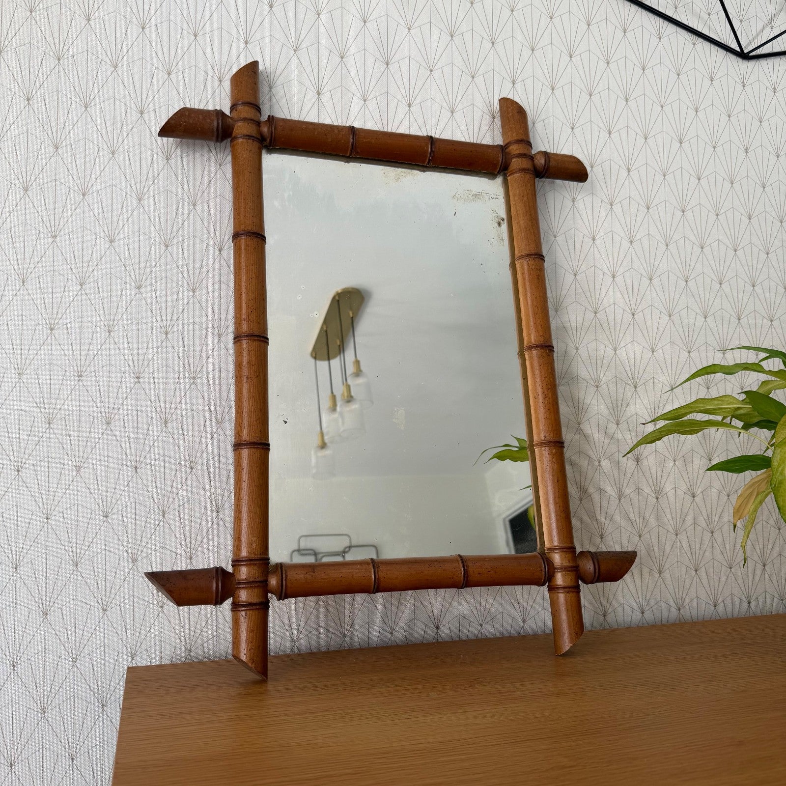 Vintage French Faux Bamboo Wall Mirror Wood Frame 19" x 25" 25052611 Fleamarketfrance