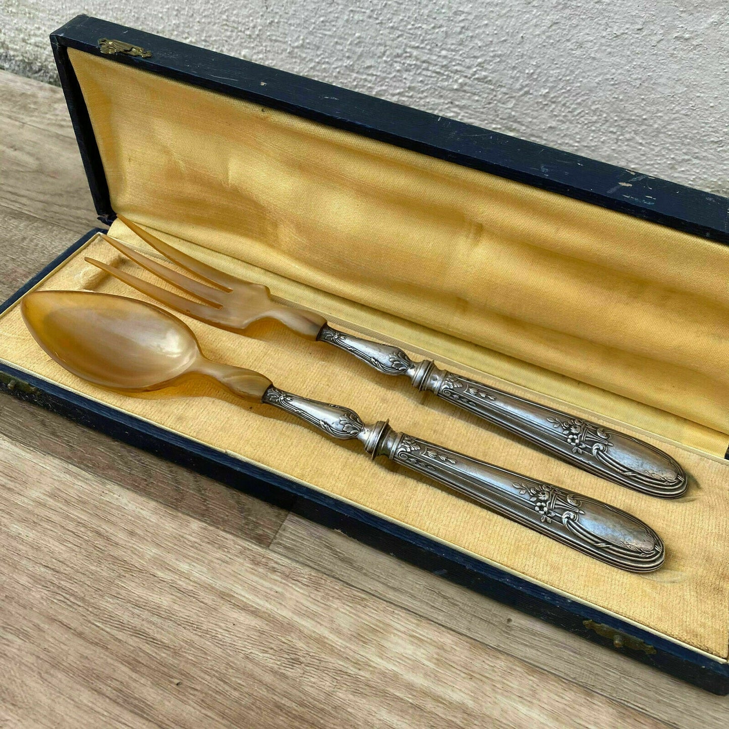 French Sterling Silver Serving Set Antique Salad Spoons Boxed 11122011 Unbranded