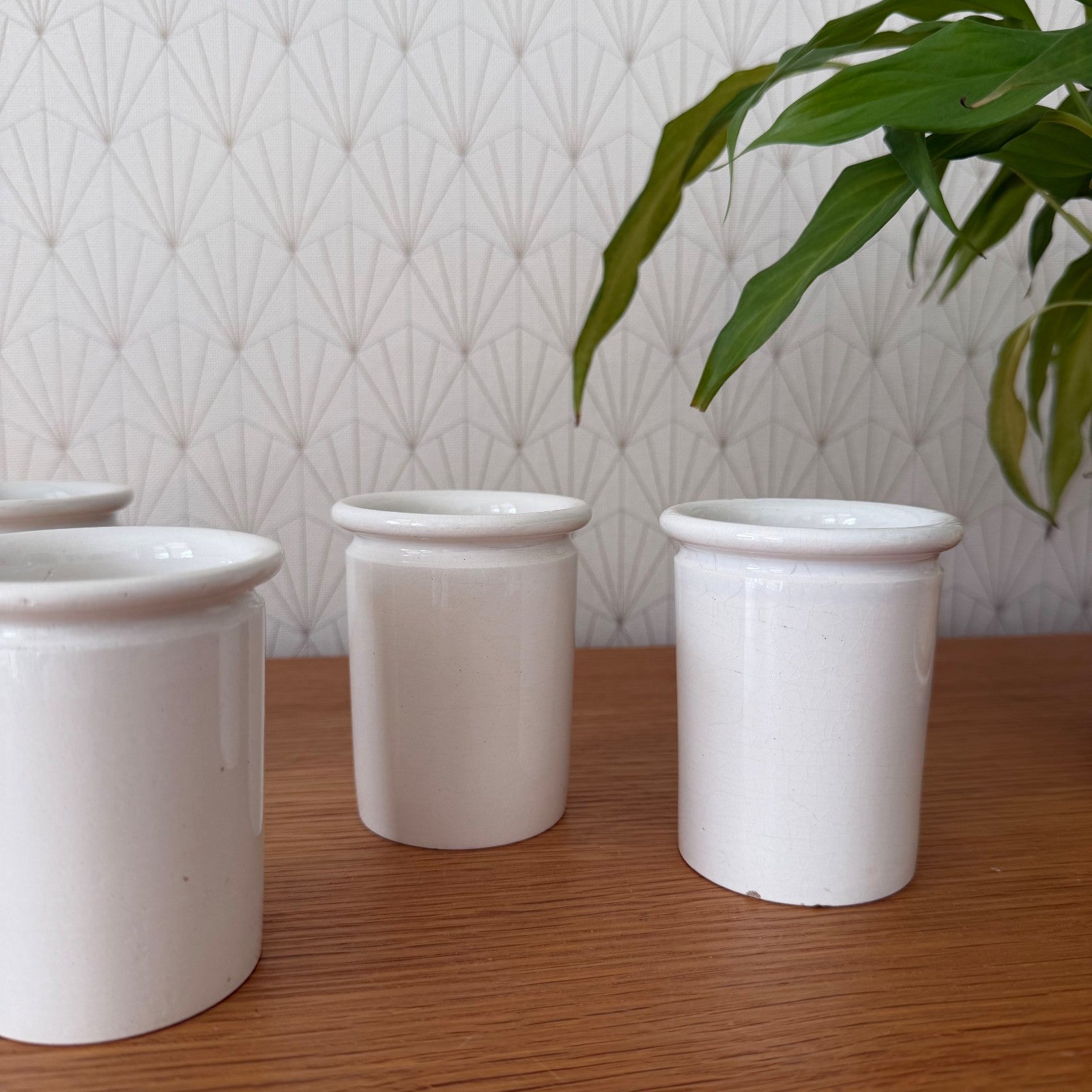 Vintage French Confit Pots White Ceramic Stoneware Jam Jars Set 1602257 Unmarked