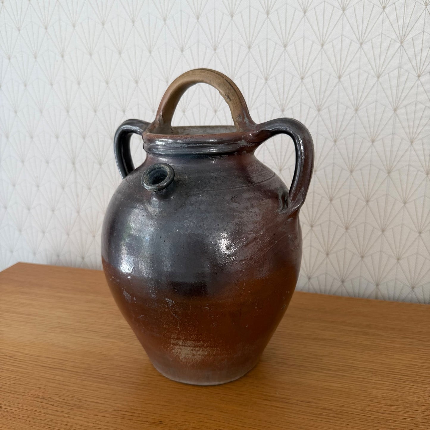 Antique French Stoneware Jug Handmade Earthenware Pitcher Pottery 04092617