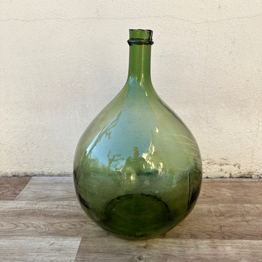 Old French Green Dame Jeanne Demi John Carboy Bottle bonbonne BLOWN 15" 22022313 - Fleamarketfrance