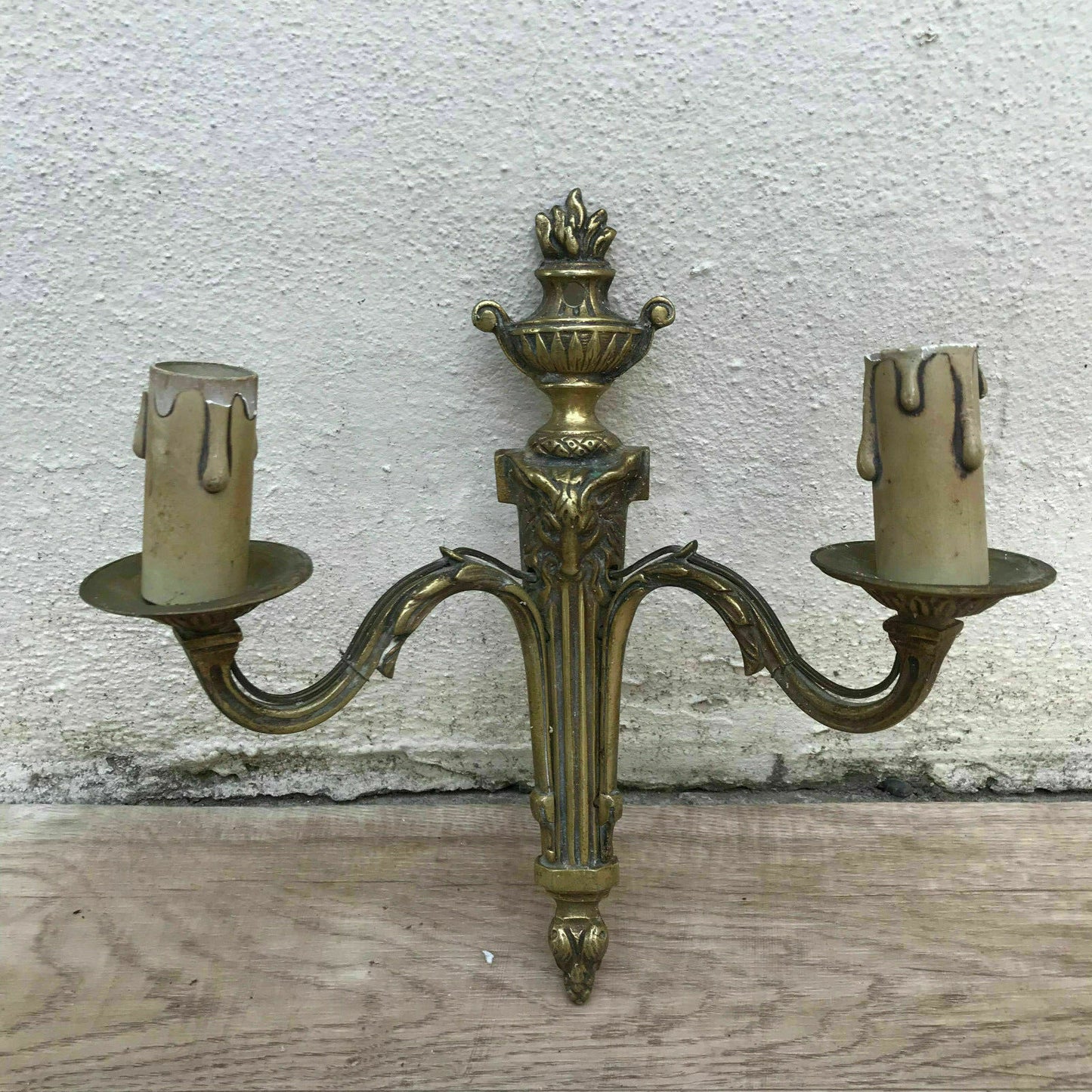 French Bronze Wall Sconces Classical Candle Holders Pair Vintage 14061833 Unbranded