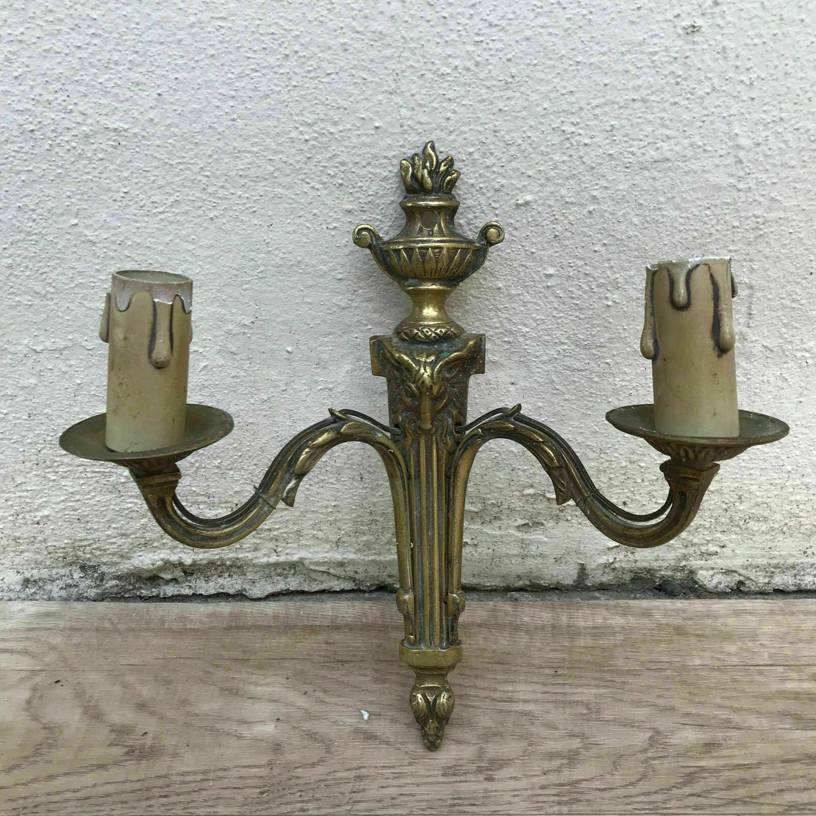 French Bronze Wall Sconces Classical Candle Holders Pair Vintage 14061833 Unbranded