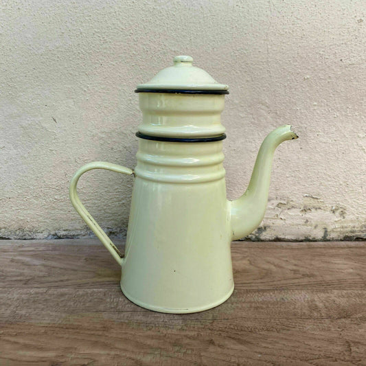 Vintage French Enamel Coffee Pot Yellow Enamelware Cafetiere 2808210 Fleamarketfrance