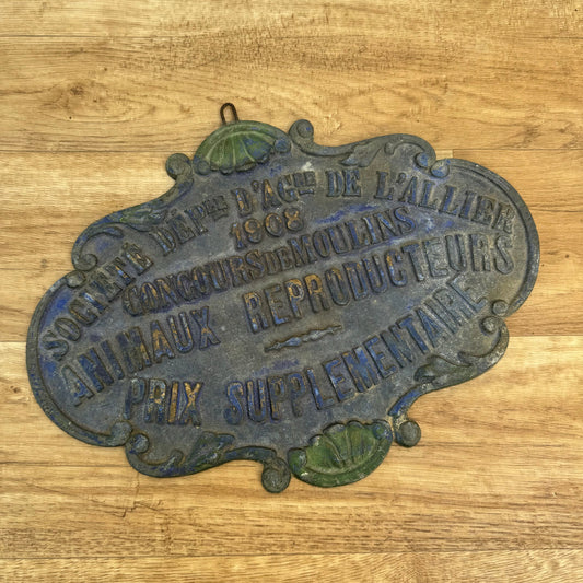 French Agricultural Plaque 1908 Bronze Competition Award Trophy 0309242 Fleamarketfrance