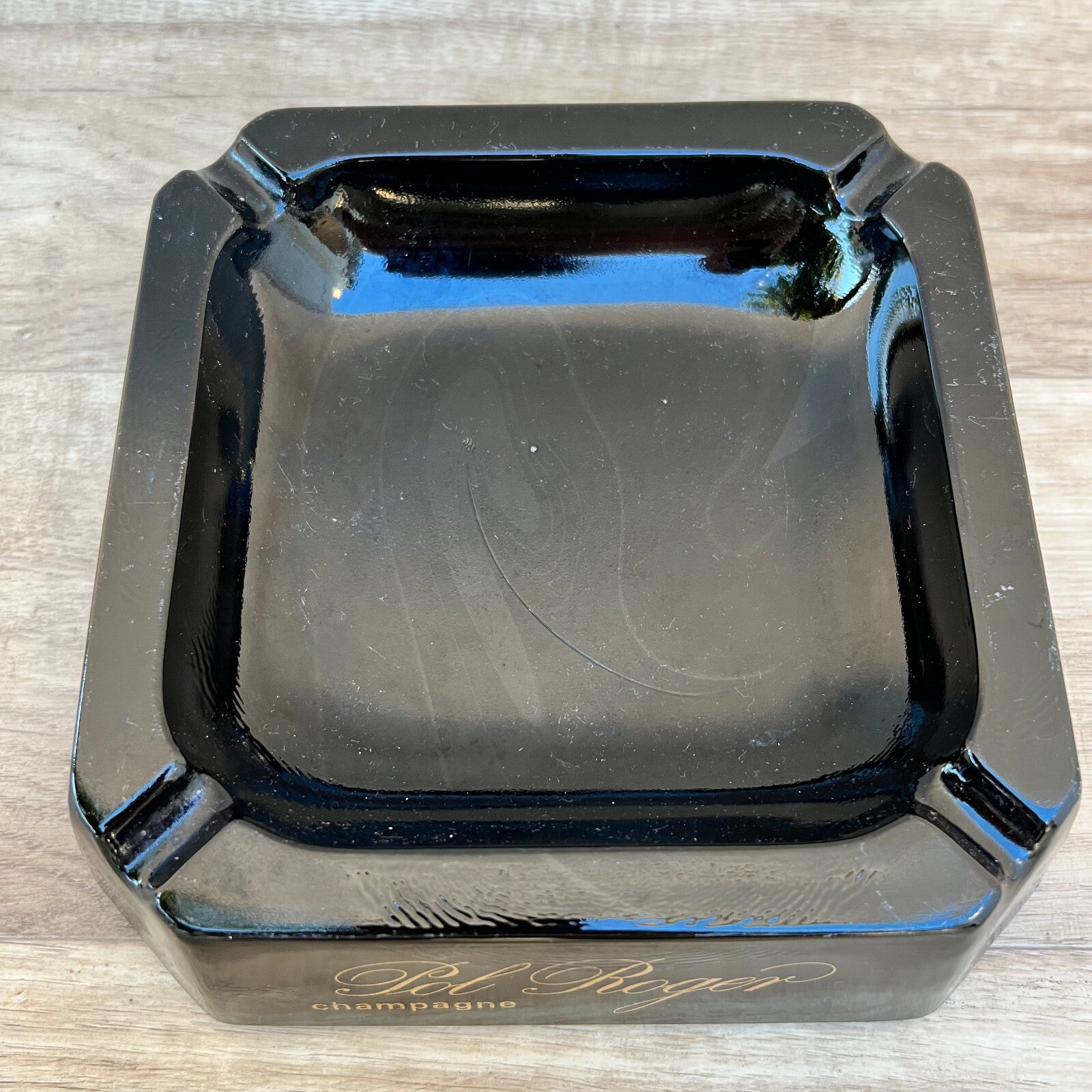 Vintage French Pol Roger Champagne Ashtray Black Glass Collectible 0610222 Pol Roger
