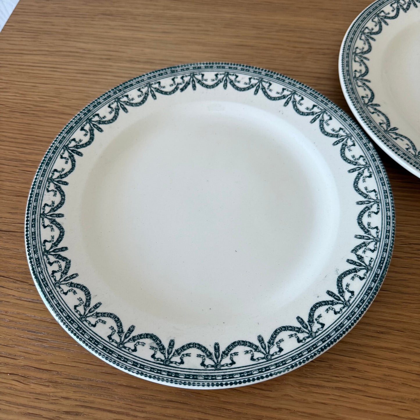 Antique French Ironstone Plates Salins Louis XVI Garland 19th C 0505252 salins