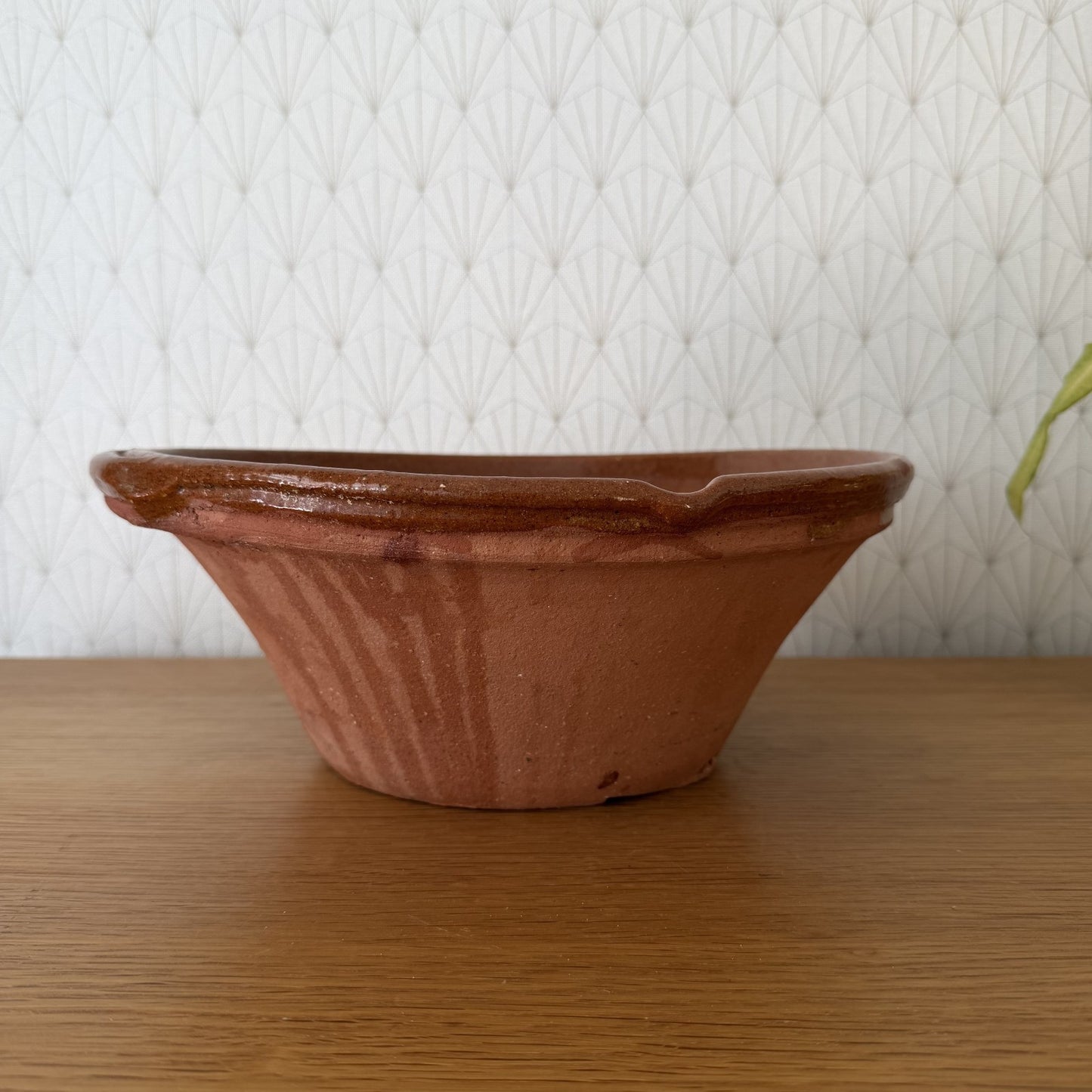 Vintage French Terracotta Glazed Rustic Pottery Mixing Tian 14072614