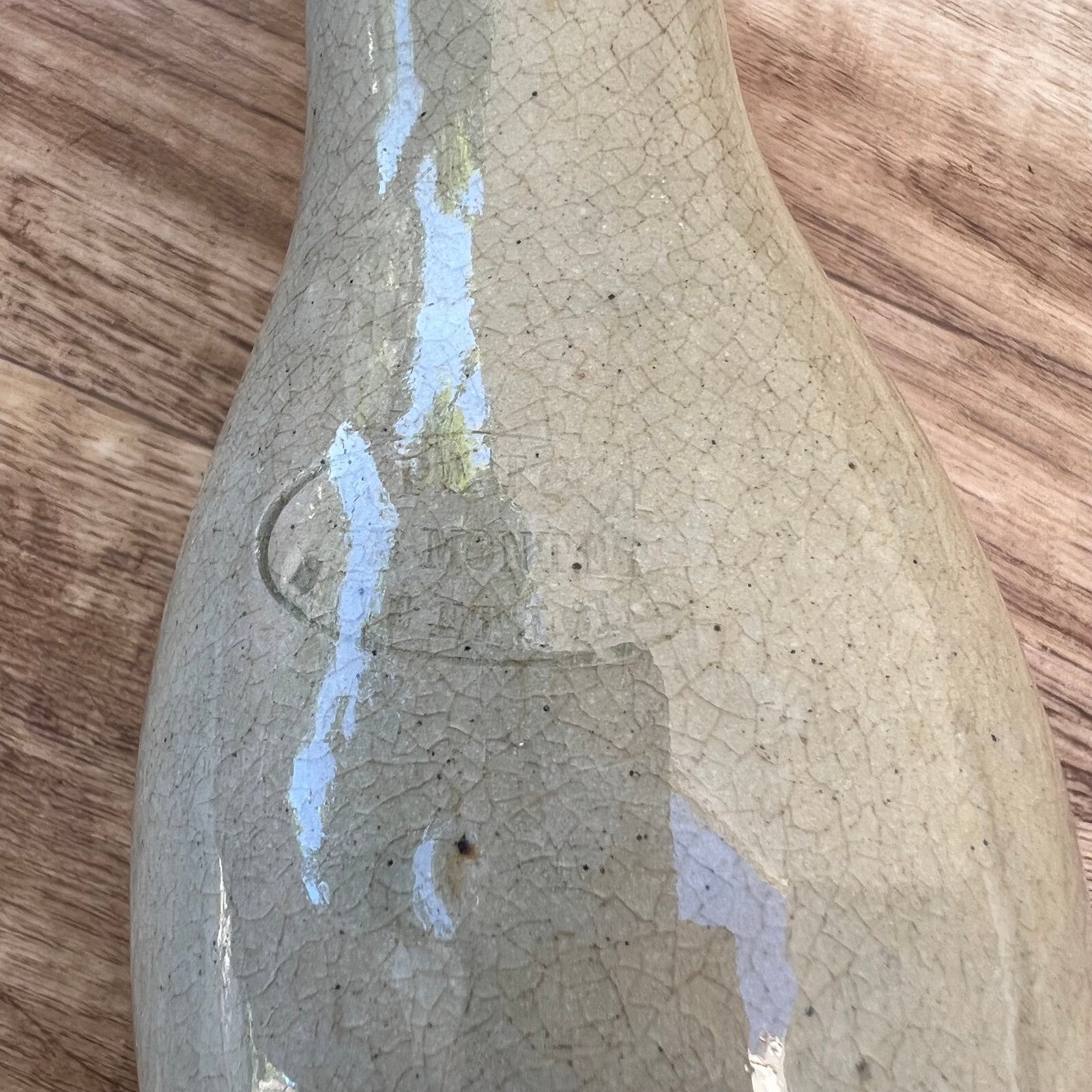 French Stoneware Bottle Vintage Wine Water Jug Green Glaze 11.5" 0610249 Unmarked