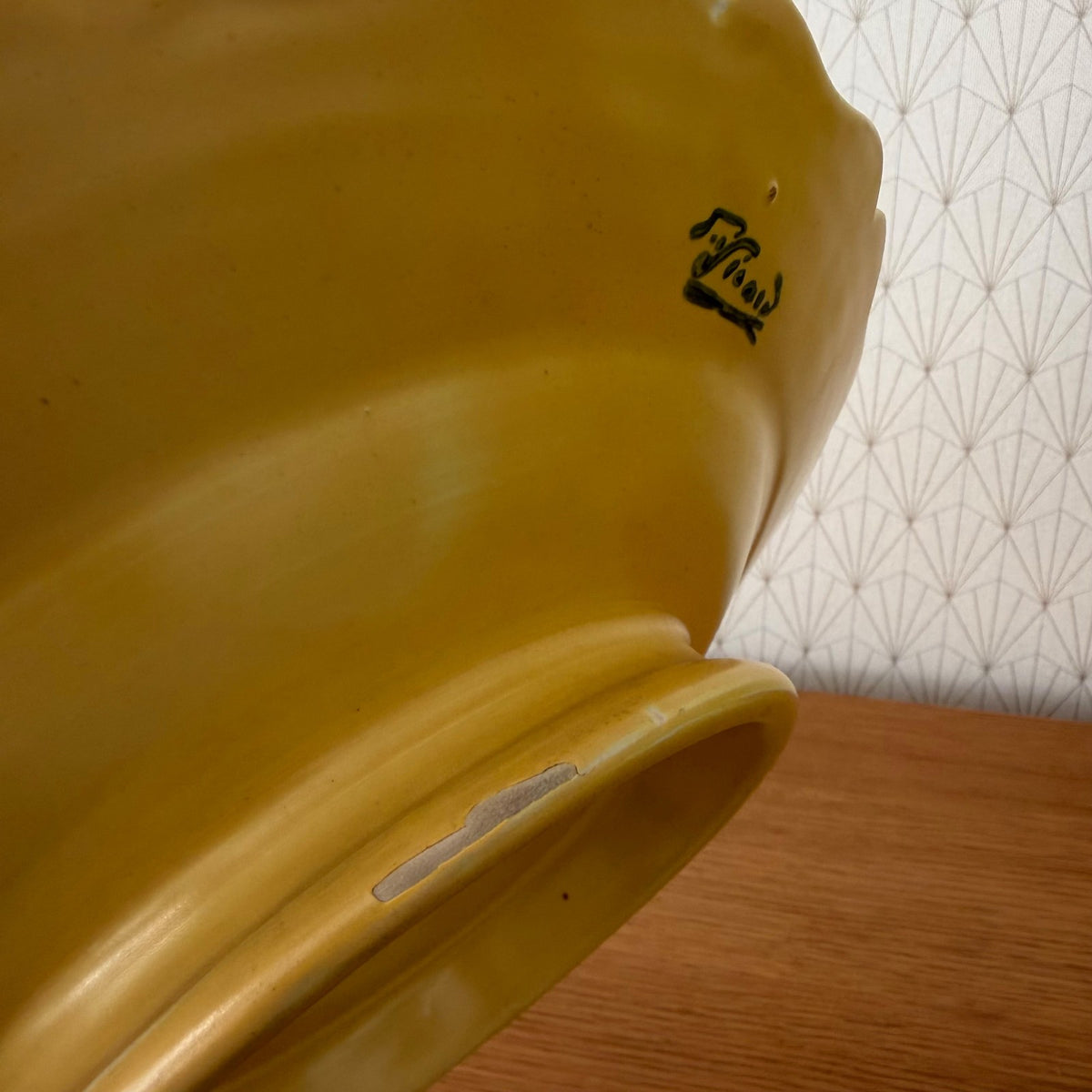 Vintage French Provencal Yellow Plate Sicard Footed Ceramic 0708263 Unmarked
