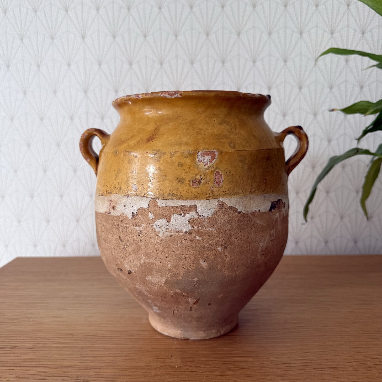 Antique French Confit Pot Terra Cotta Pottery Glazed Jar 9" 1101251 Unmarked