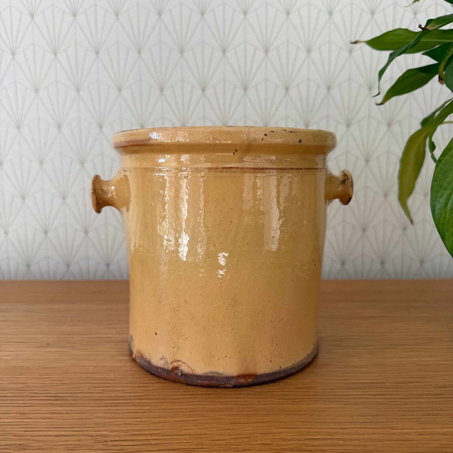 HANDMADE GLAZED YELLOW ANTIQUE FRENCH CONFIT JAM POT BIG TERRACOTTA 0902258 - Fleamarketfrance