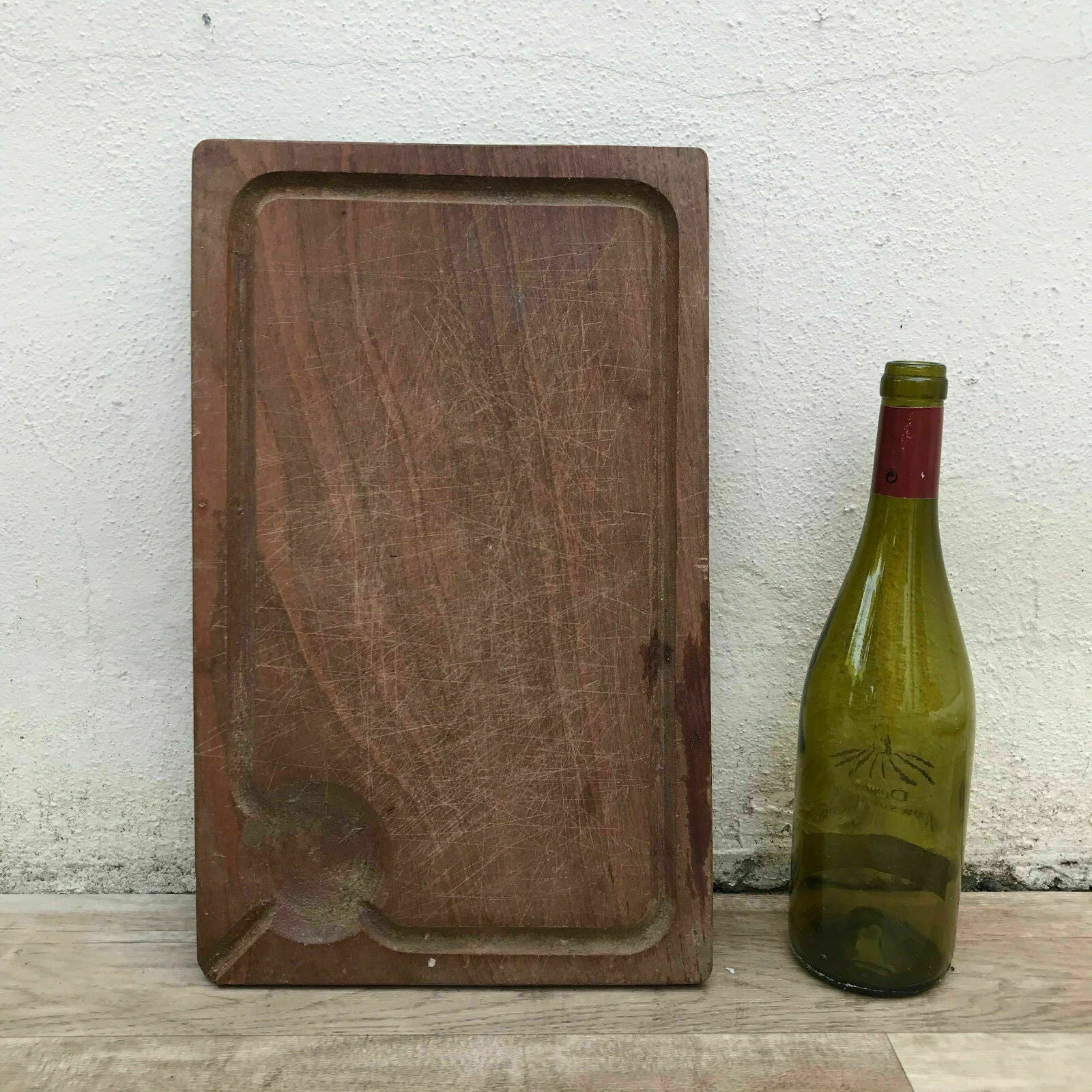 ANTIQUE VINTAGE FRENCH BREAD OR CHOPPING CUTTING BOARD WOOD JUICE MEAT 14061823 - Fleamarketfrance