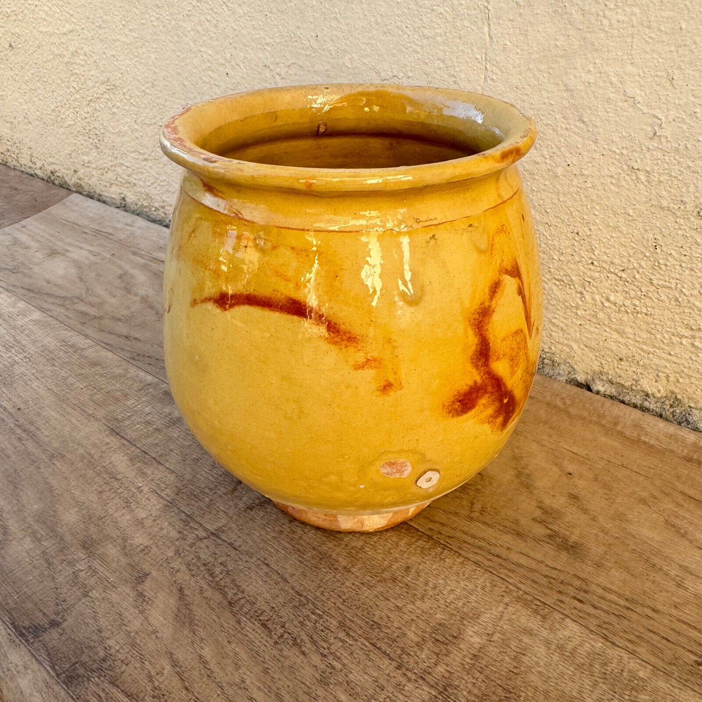 HANDMADE GLAZED RED YELLOW ANTIQUE FRENCH HONEY POT TERRACOTTA 1202253 - Fleamarketfrance