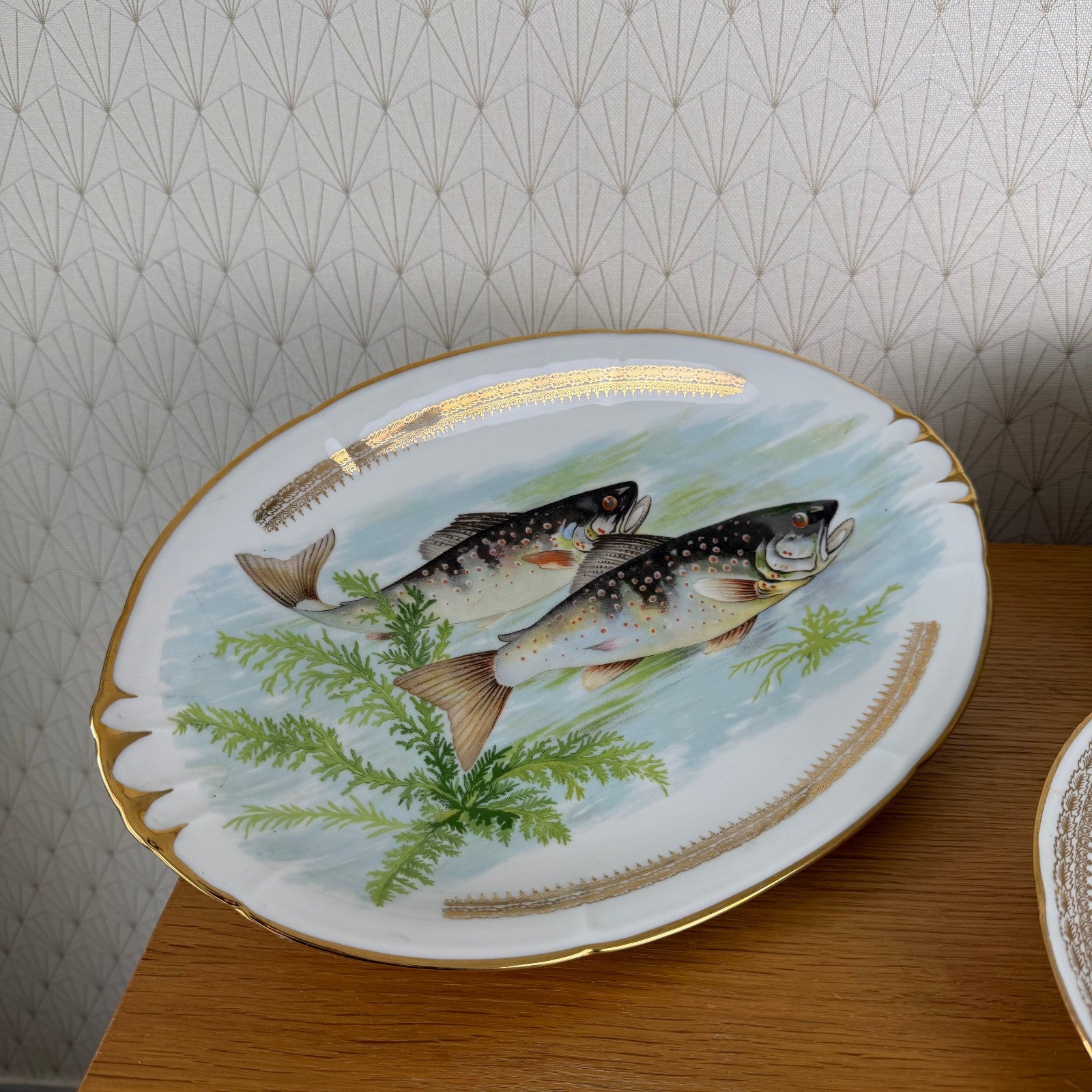 French Fish Plates Vintage Porcelain Set 12 Dinner Plates Serving Tray 2710254 Limoges
