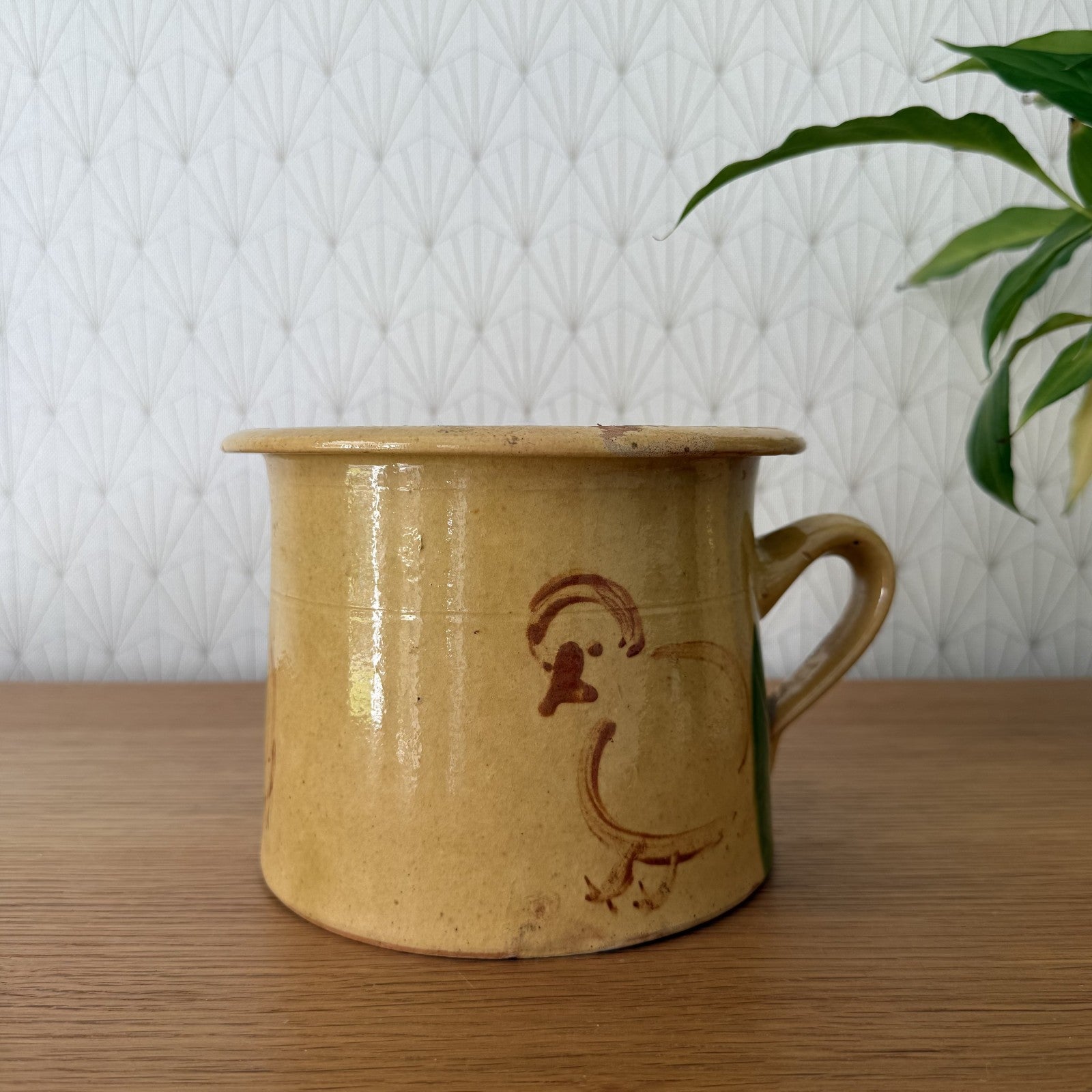 French Pottery Mug Rooster Yellow Terracotta Hand Painted Vintage 0409256 Fleamarketfrance : French vintage and antique decor