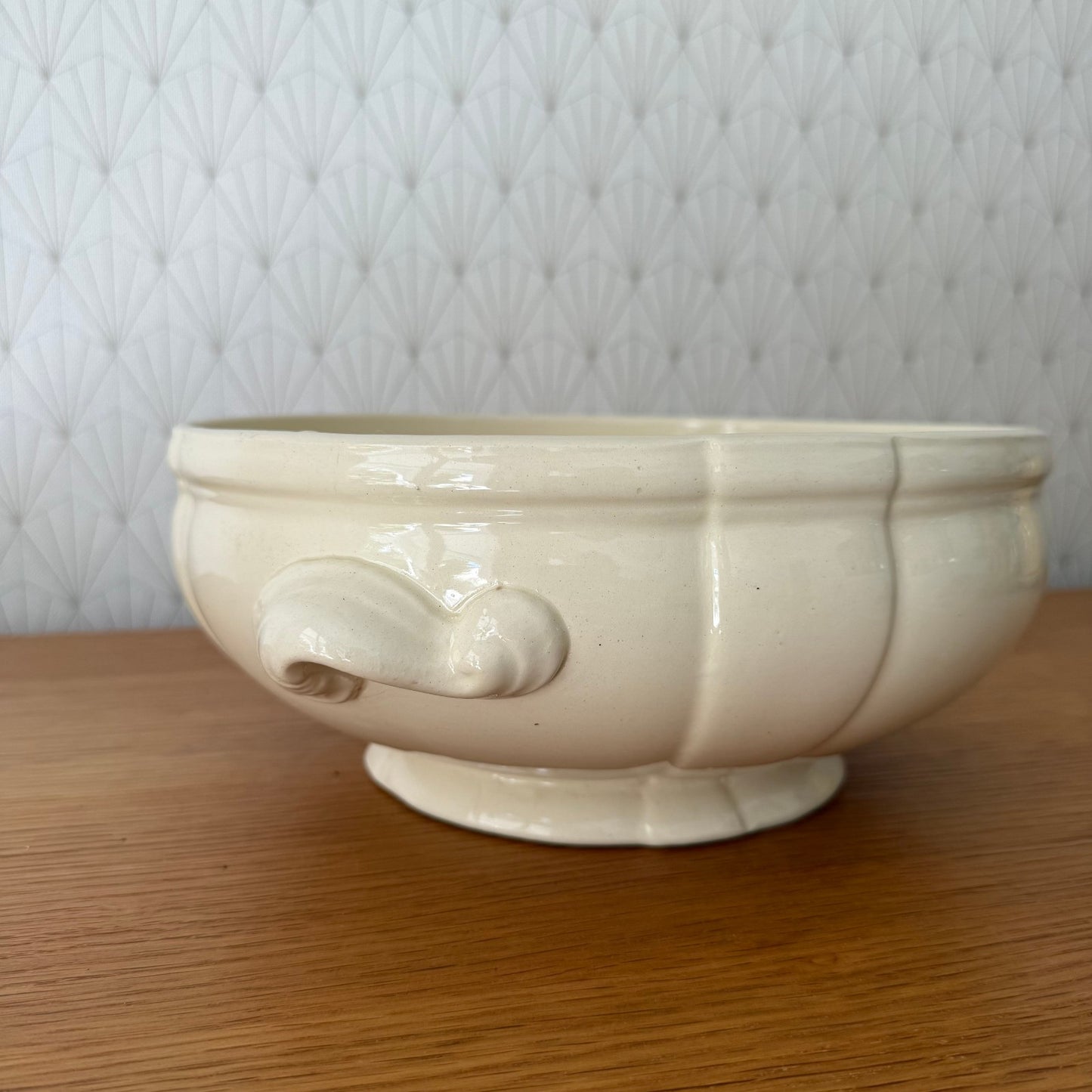 French Vintage Tureen Sarreguemines Digoin Cream Ceramic Soup Bowl 1310255 Sarreguemines Digoin