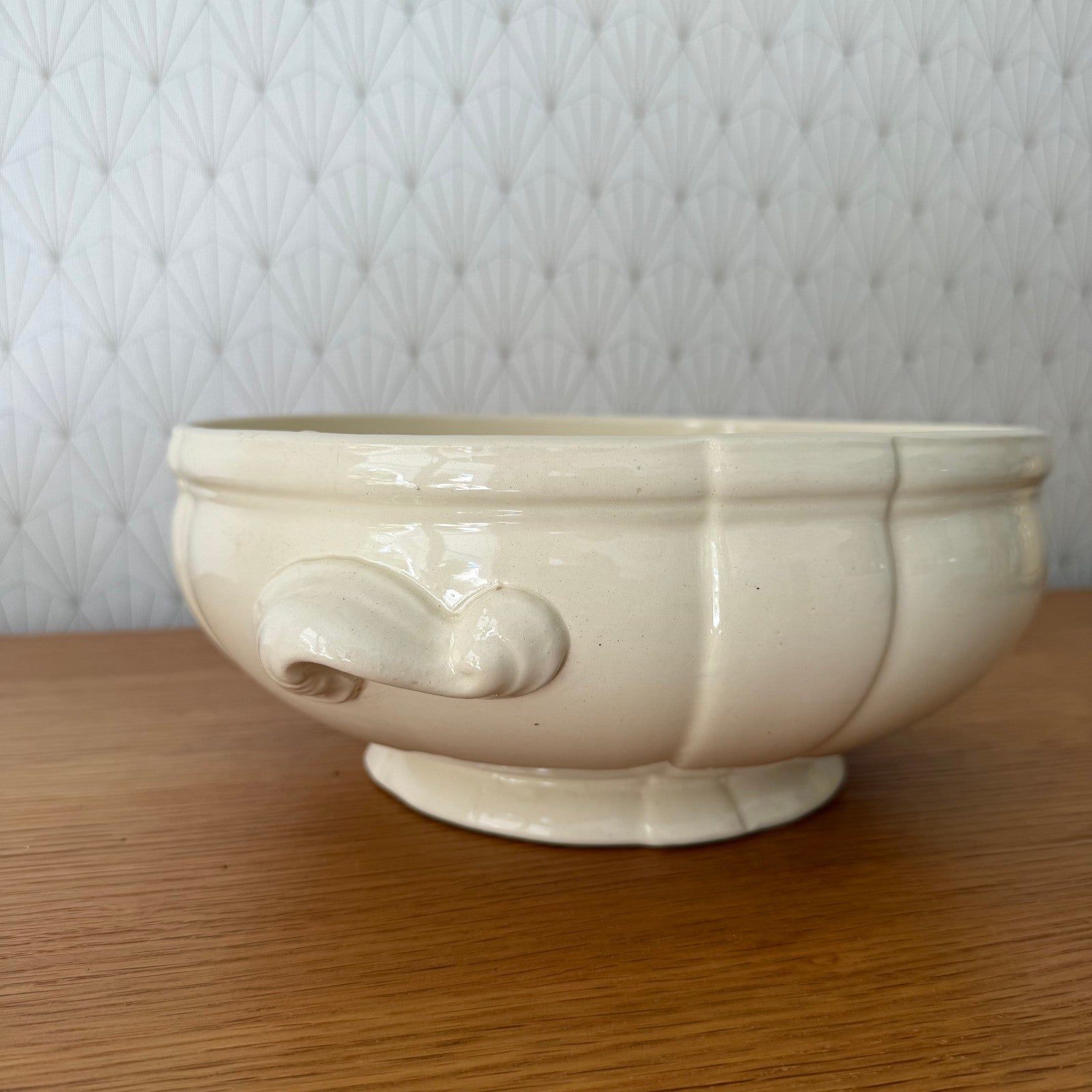 French Vintage Tureen Sarreguemines Digoin Cream Ceramic Soup Bowl 1310255 Sarreguemines Digoin