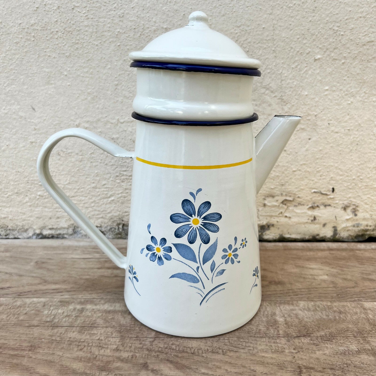 Vintage French Enamelware white Enamel Coffee Pot 23052210 Fleamarketfrance