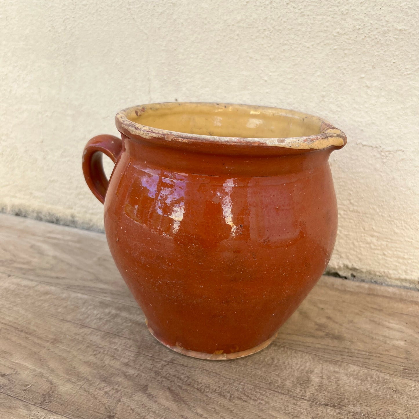 Vintage French Terracotta Mug Handmade Brown Yellow Pottery Cup 1105221 Unmarked